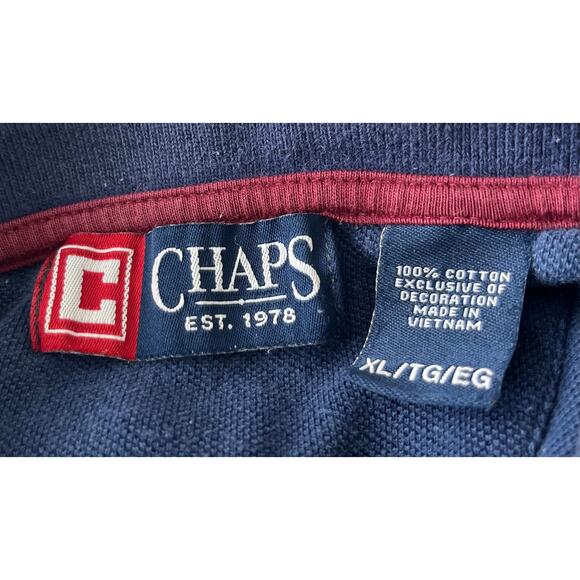 CHAPS SHORT SLV PULL-OVER POLO, MENS, XL, NAVY BLUE WITH RED & WHITE PINSTRIPES - Picture 11 of 12